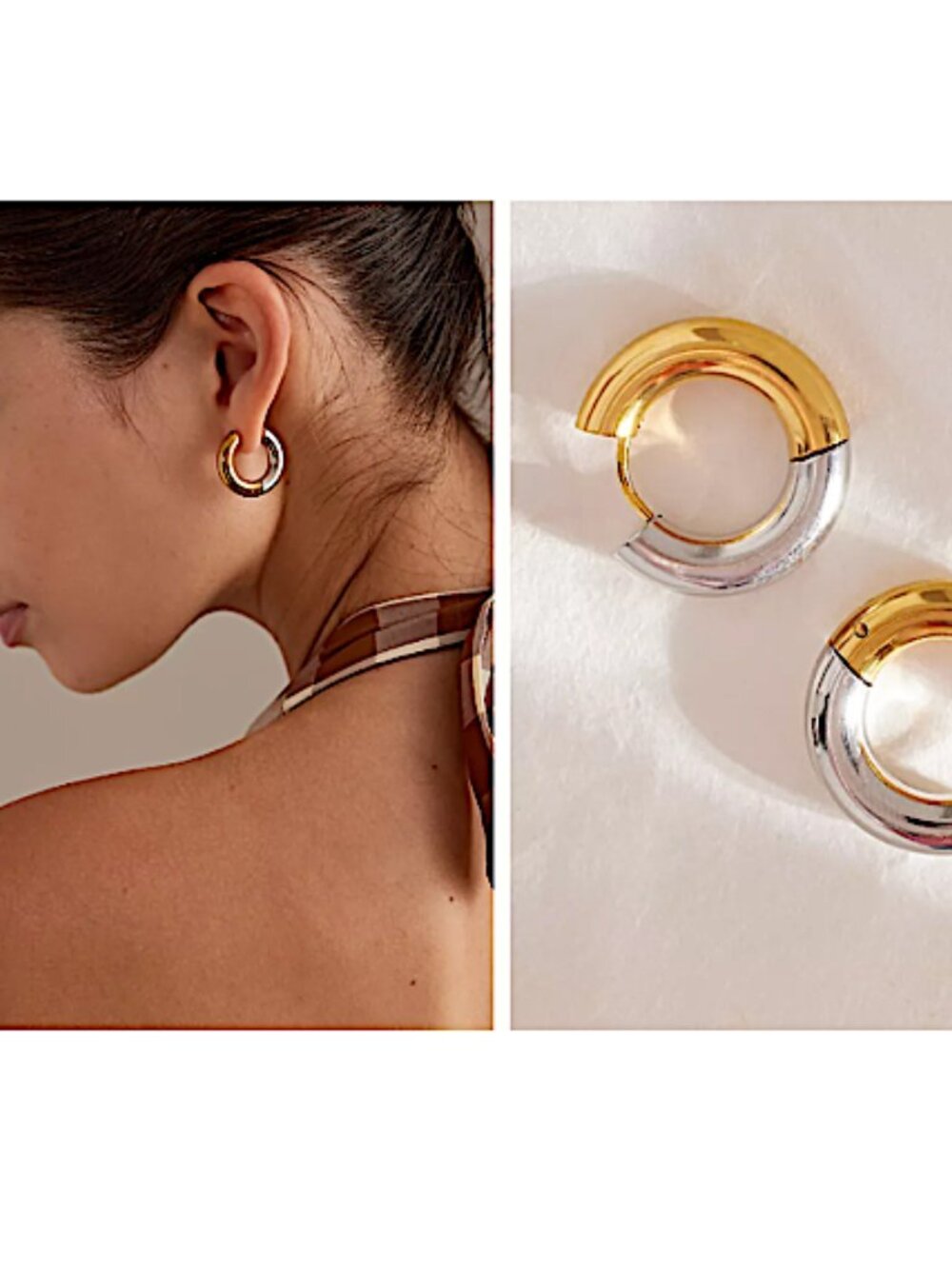NEW Anthropologie Mixed Metal Huggie Hoop Earrings